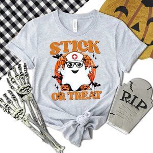 Halloween Nurse Shirt, Stick Or Treat Halloween Nurse Ghost Nursing T-Shirt